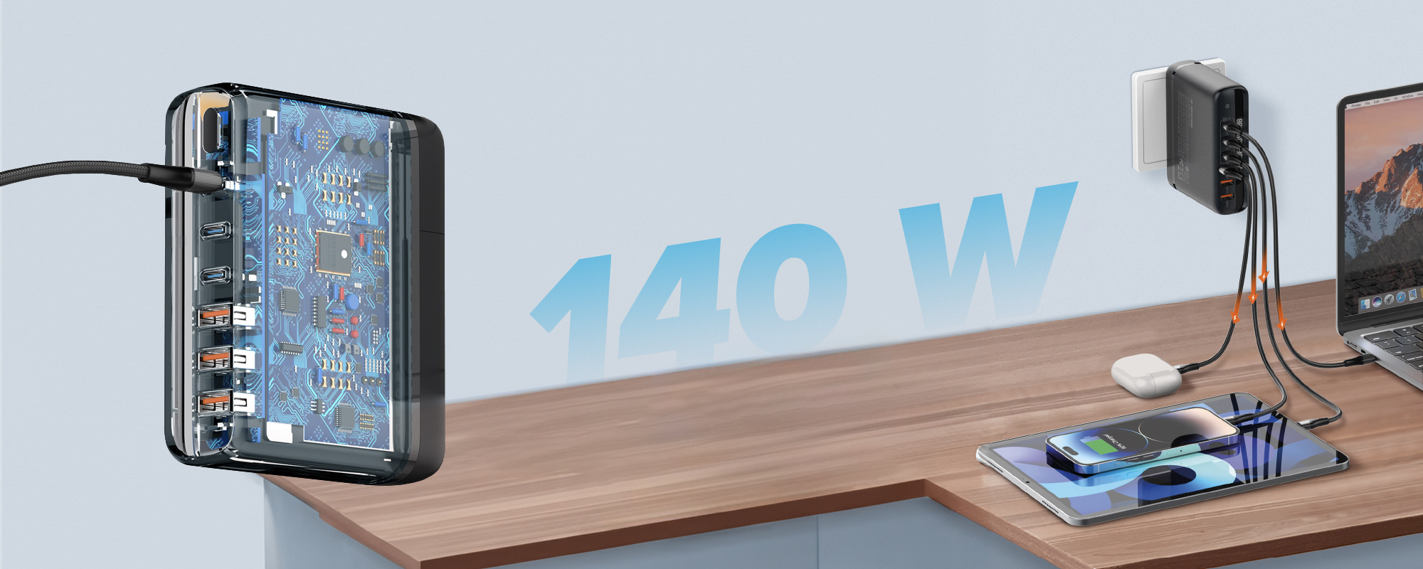 Ładowarka sieciowa z zestawem adapterów Newell GaN Tech T-power 140 W